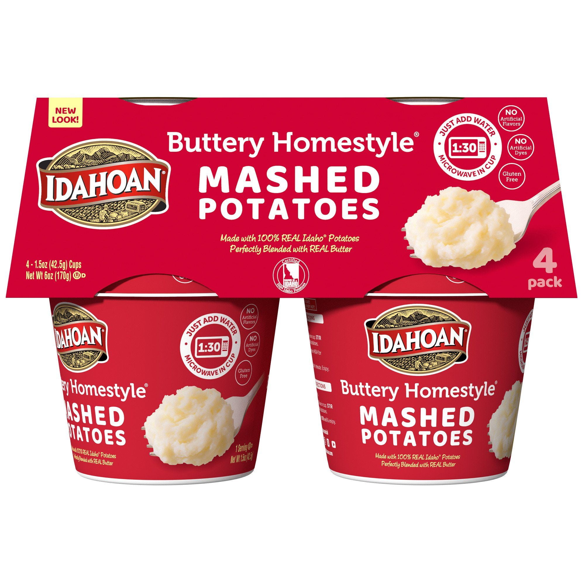 Idahoan Buttery Homestyle Mashed Potatoes Cups - 4 ct Packaging may vary