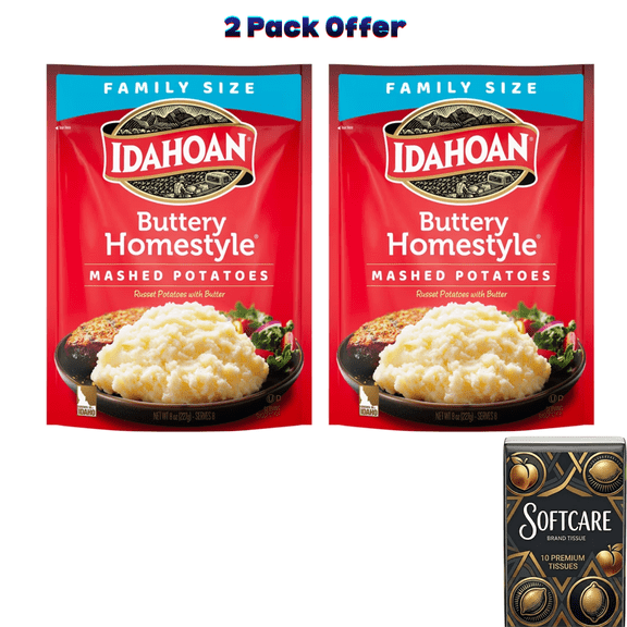 Idahoan Buttery Homestyle Mashed Potatoes Family Size, 8 oz ( Include One Tissue Pack )