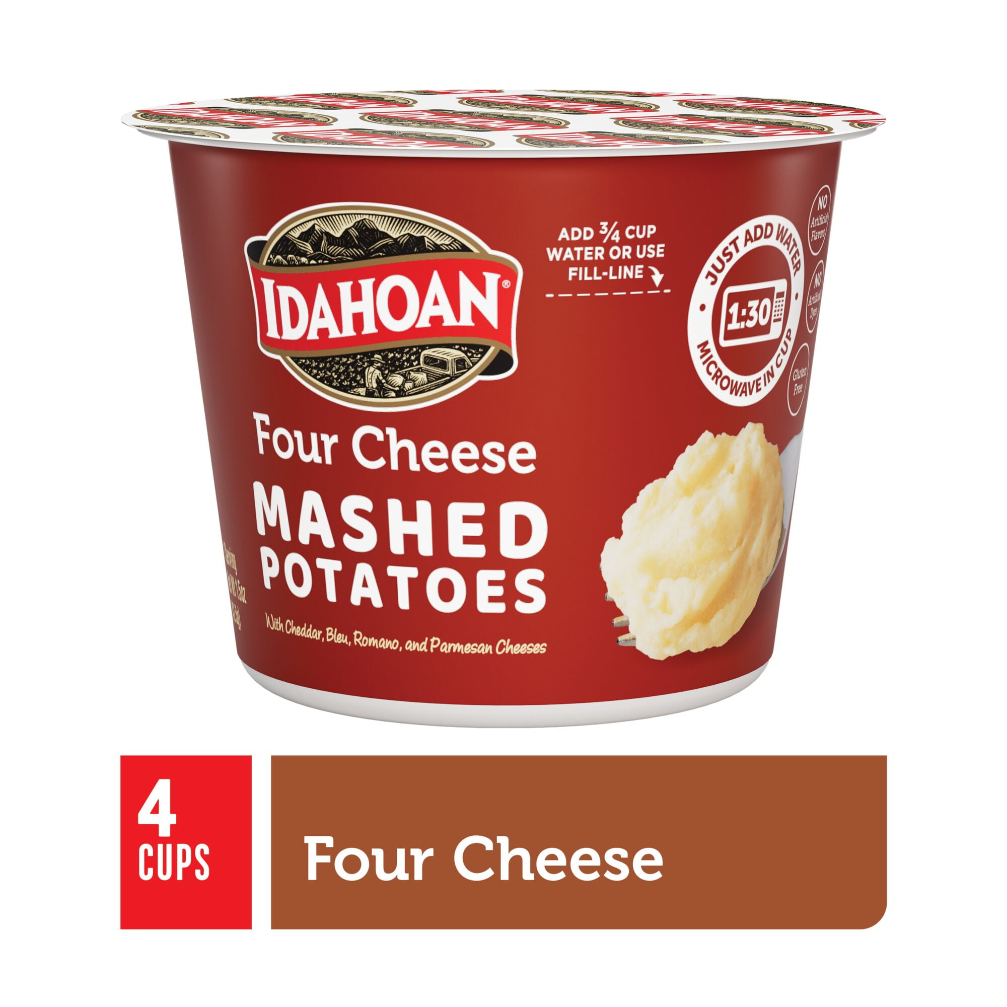 Idahoan Instant Four Cheese Mashed Potatoes 1.5 oz Cups Pack of 4 Walmart
