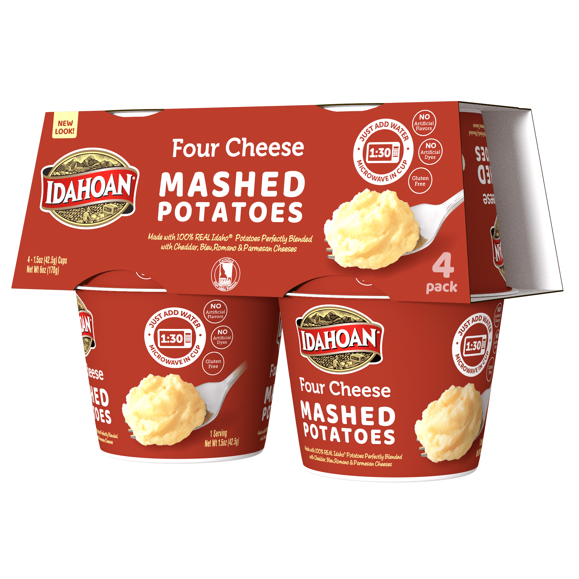 Idahoan Mashed Potatoes, Four Cheese, Family Size - 8 pack, 8 oz pouches