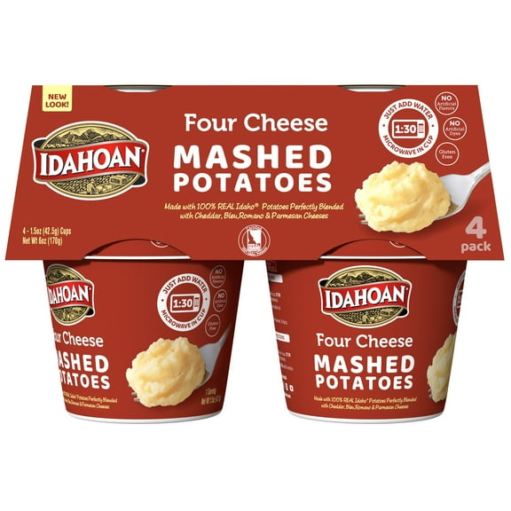 (6 pack) Idahoan Four Cheese Mashed Potatoes, 1.5 oz Cups, 4 Pack