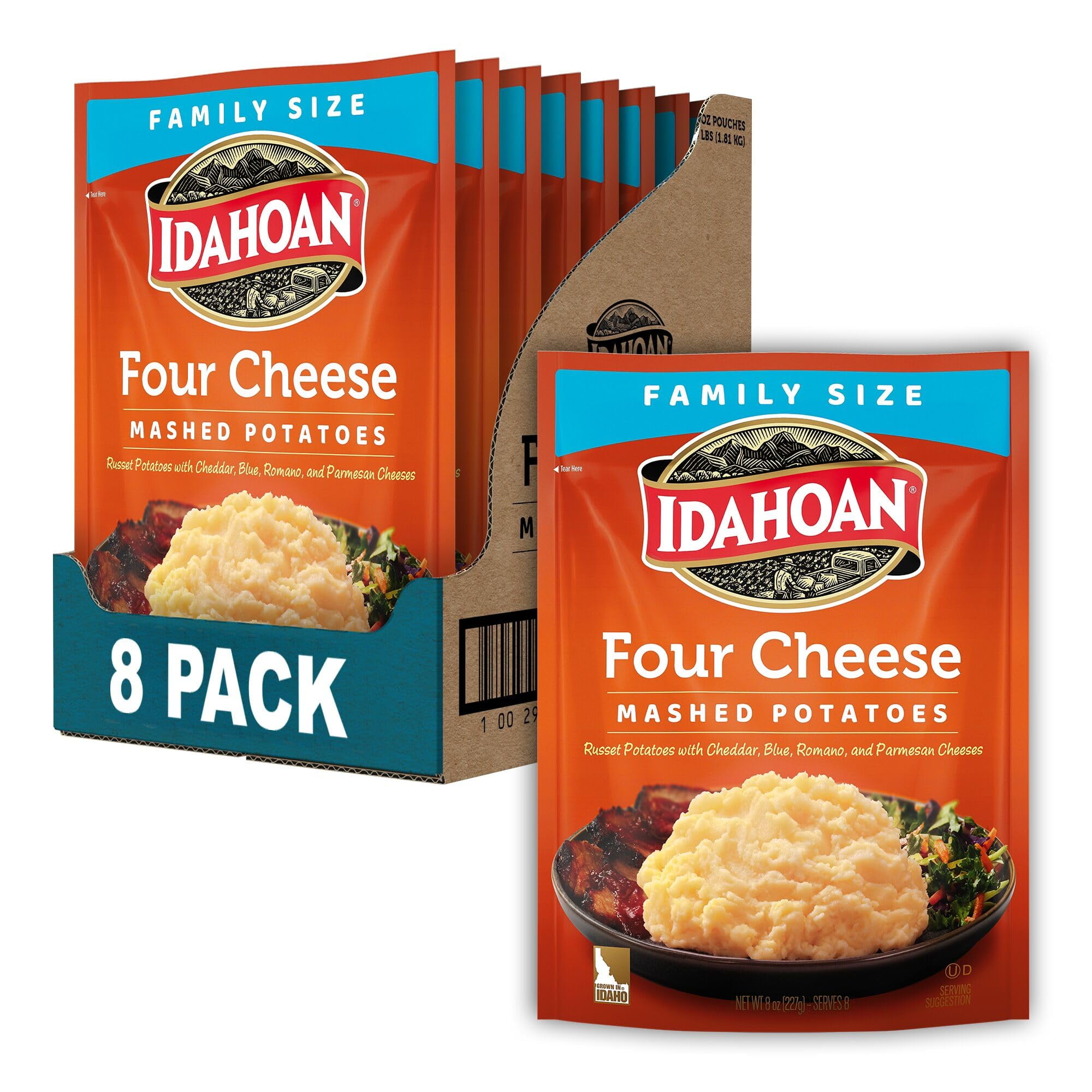 Idahoan Four Cheese Mashed Potatoes Family KKS1&nbsp;Size, 8 oz Pouch (Pack of 8)