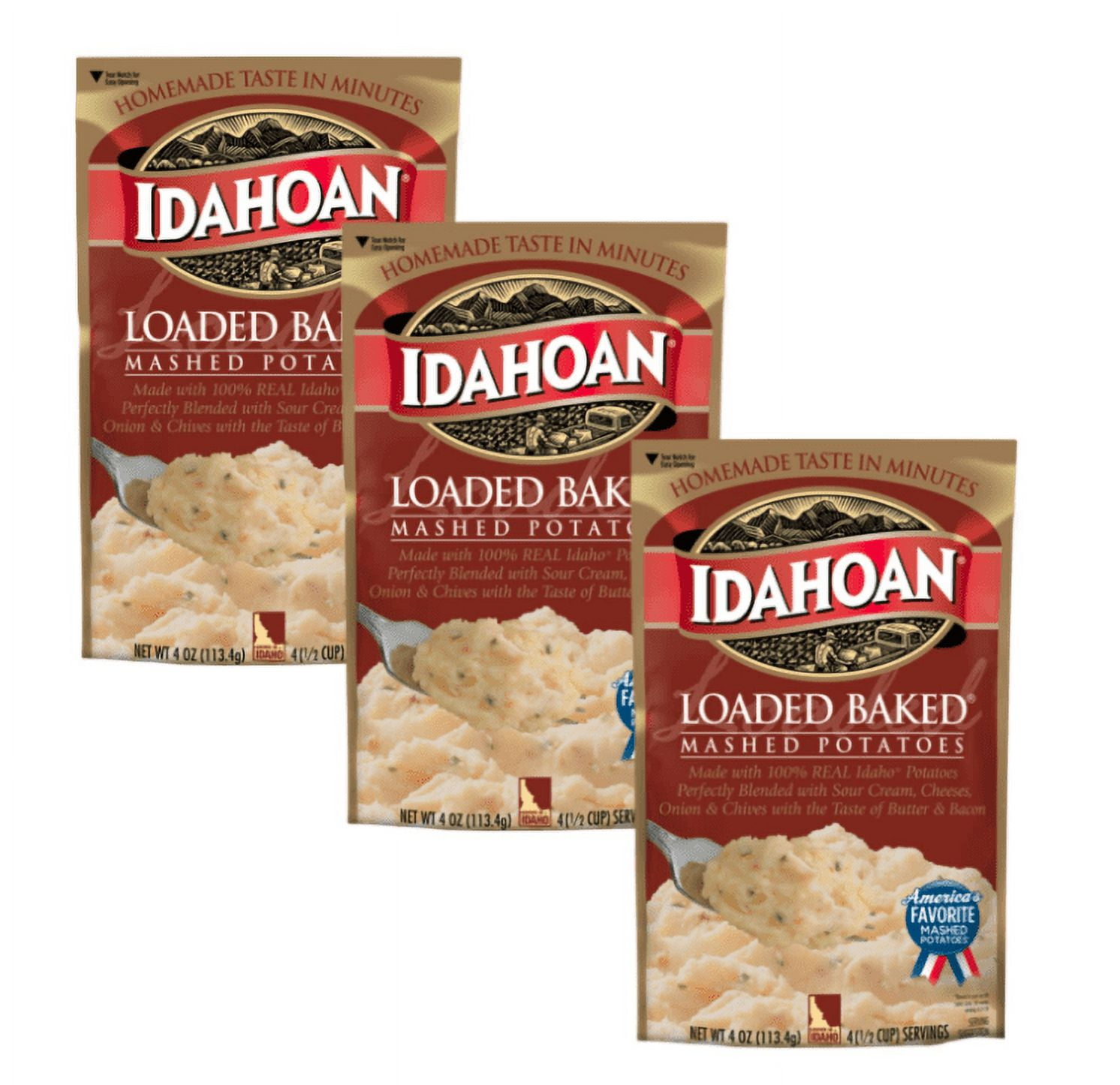 Idahoan Loaded Baked Mashed Potatoes 3 Pack 4oz size each