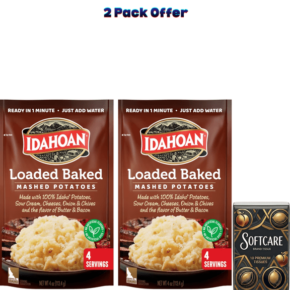 Idahoan Loaded Baked Mashed Potatoes, 4 oz Pouch ( Include One Tissue Pack )