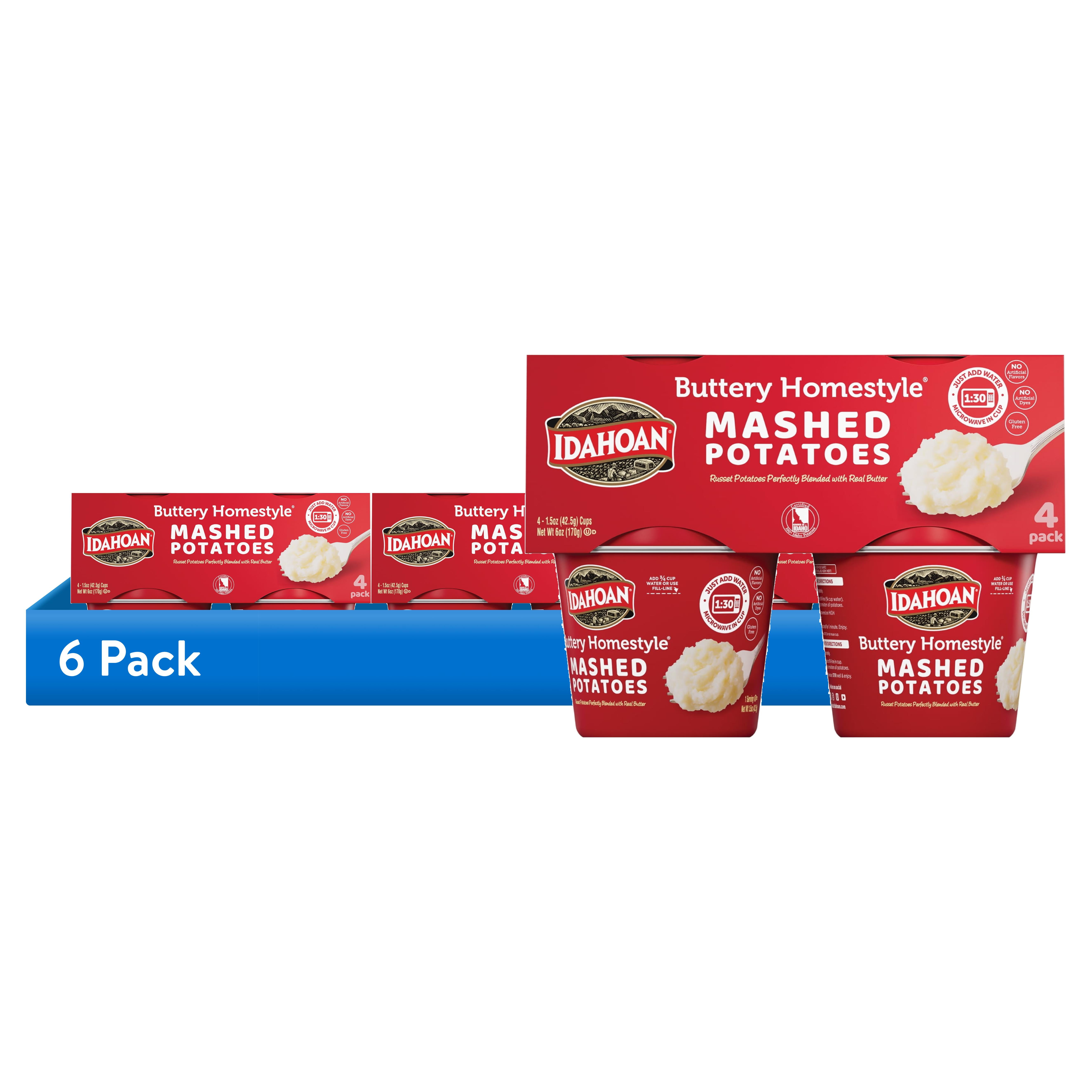 (6 pack) Idahoan Buttery Homestyle Mashed Potatoes Cups, 1.5 oz, 4 Count