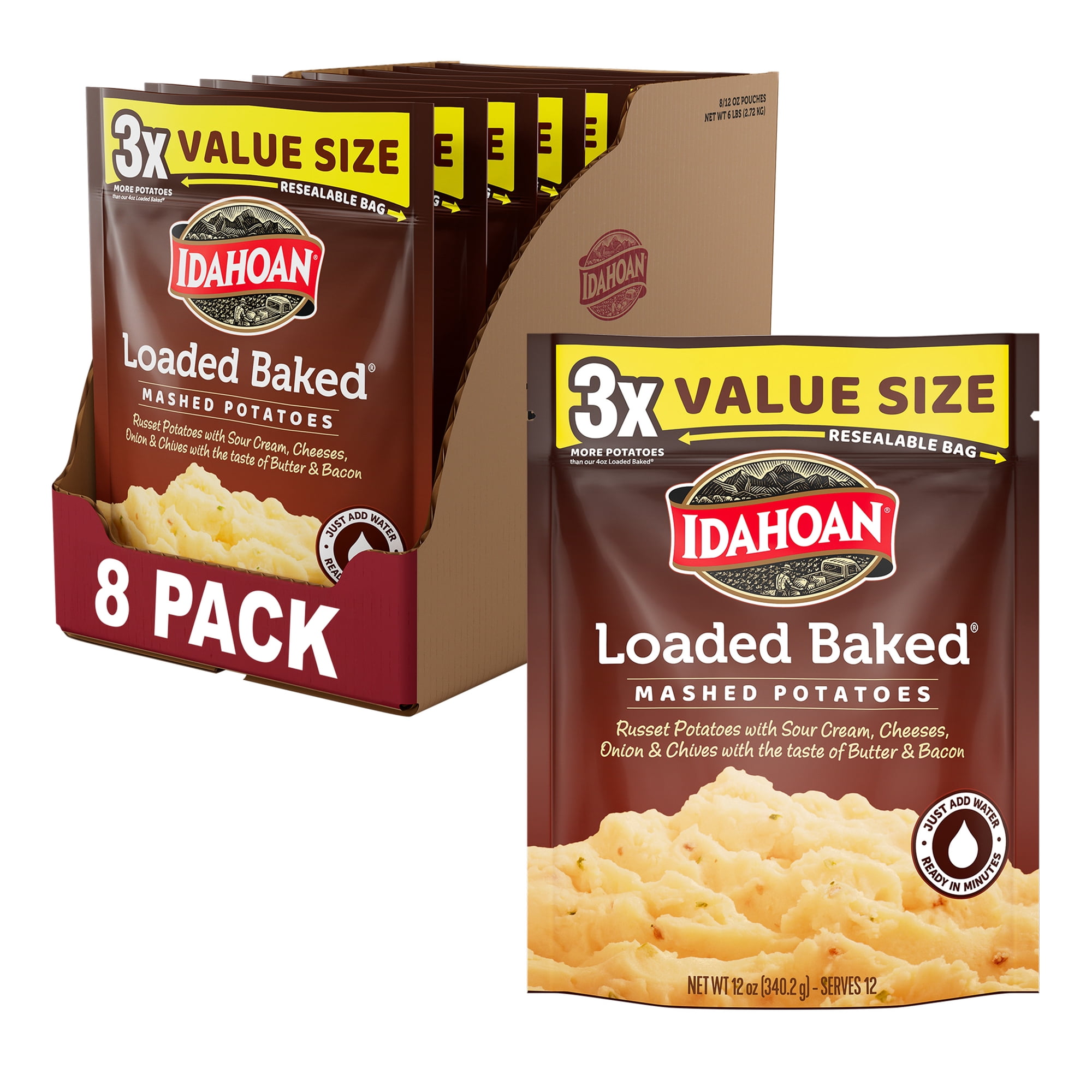 Idahoan Loaded Baked Mashed Potatoes Value Size, 12 oz, 8 pack
