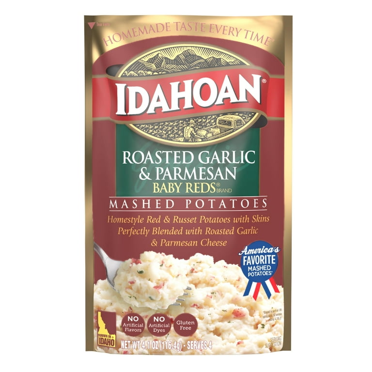 Idahoan Mashed Potatoes Baby Reds With Roasted Garlic And Parmesan 4.1 Ounce Pack Of 10 Walmart