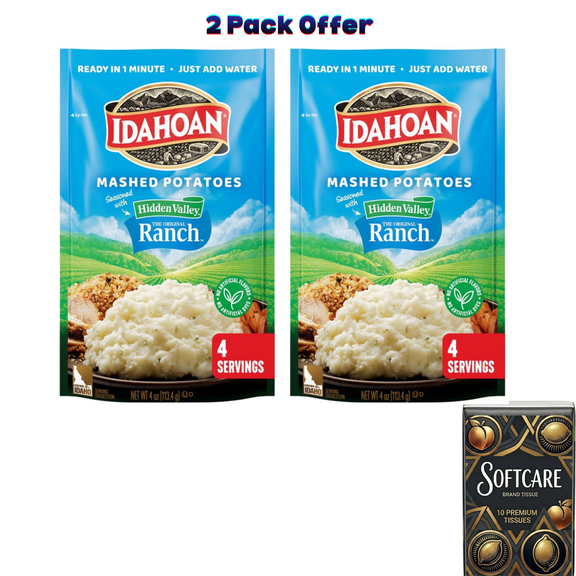 Idahoan Mashed Potatoes seasoned with Hidden Valley Original Ranch, 4 oz ( Include One Tissue Pack )