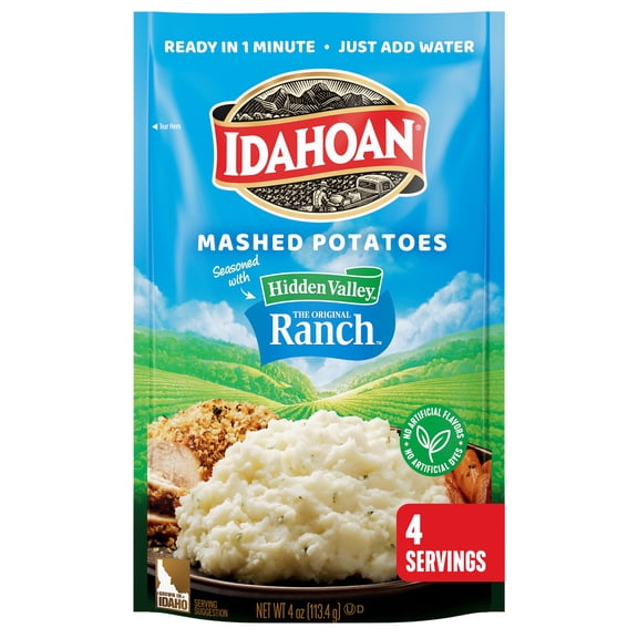 Idahoan Mashed Potatoes seasoned with Hidden Valley Original Ranch, 4 oz Pouch