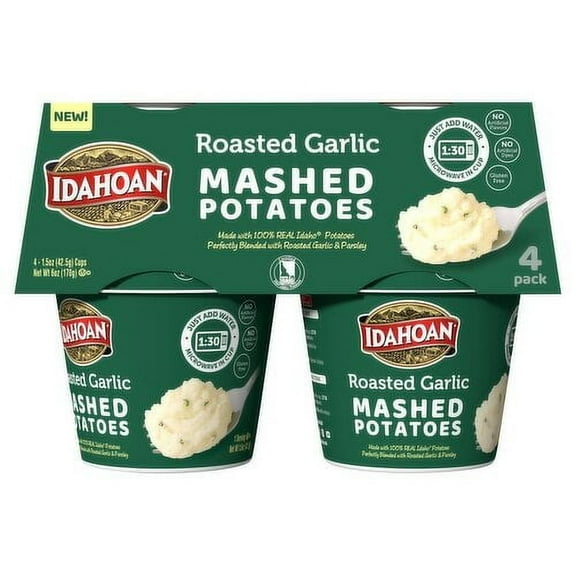 Idahoan Roasted Garlic Mashed Cups 4 Count 6 oz