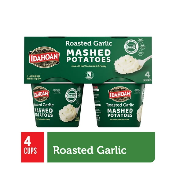 Idahoan Roasted Garlic Mashed Potatoes Cups, 1.5 oz, 4 Count
