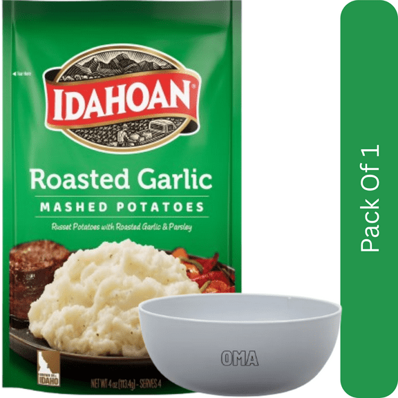 Idahoan Roasted Garlic Mashed Potatoes  4 oz Pouch-  With White Bowl By OMA