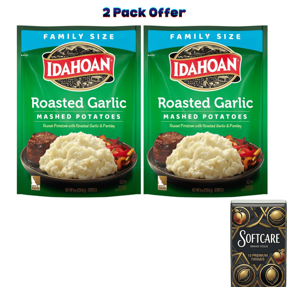 Idahoan Roasted Garlic Mashed Potatoes Family Size, 8 oz ( Include One Tissue Pack )