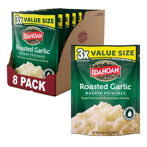 Idahoan Roasted Garlic Mashed Potatoes Value Size, 12 oz, 8 pack