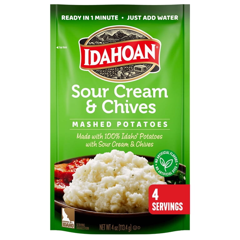 Idahoan Sour Cream and Chives Mashed Potatoes 4 oz Instant Made