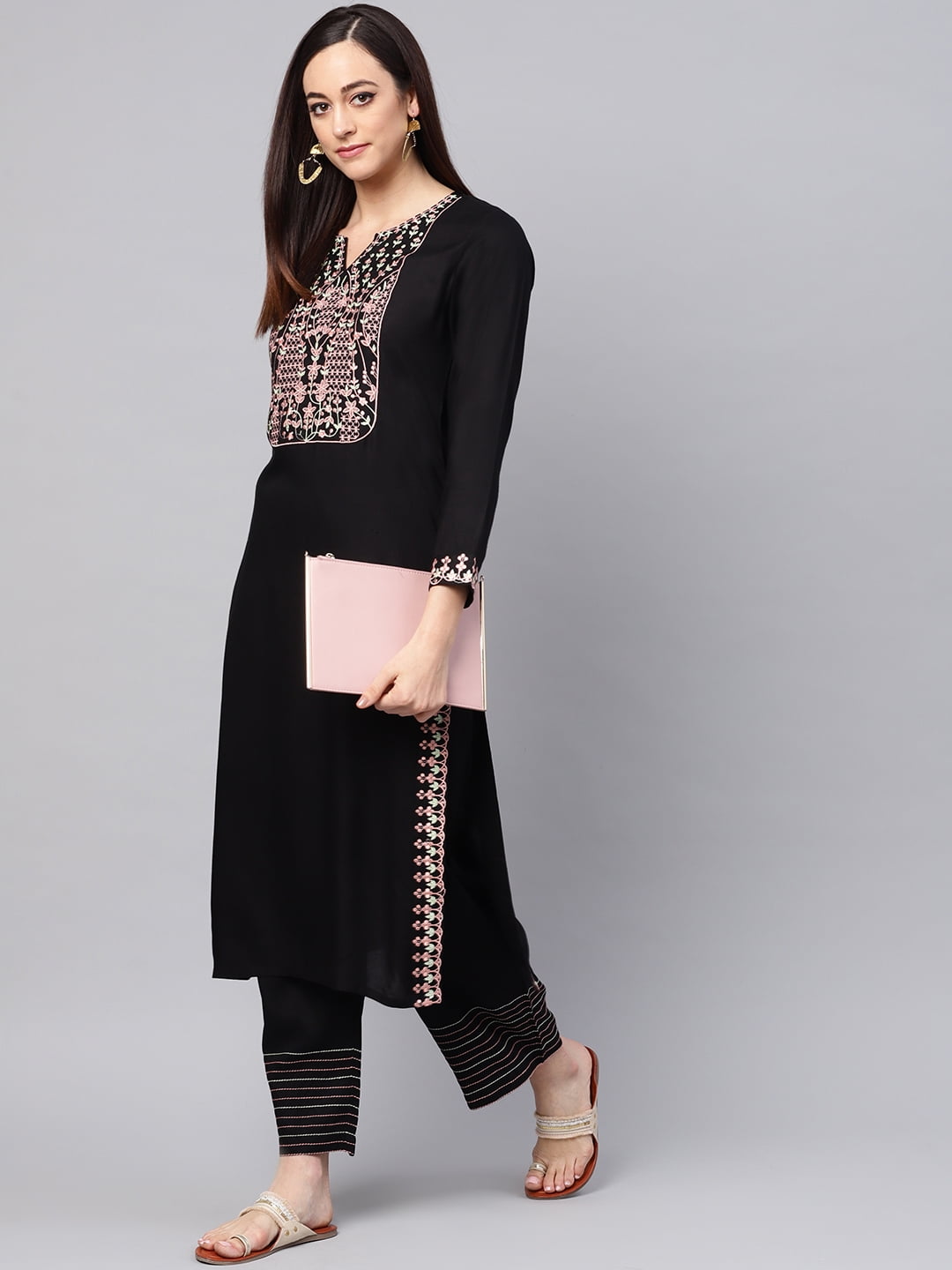 Idalia Embroidered Black Kurta With Palazzo Pants