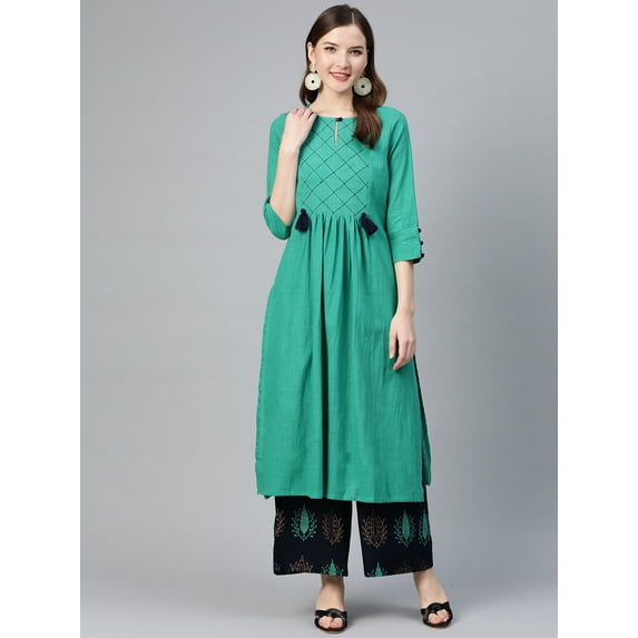 Idalia Rama Green And Navy Blue Kurta Set