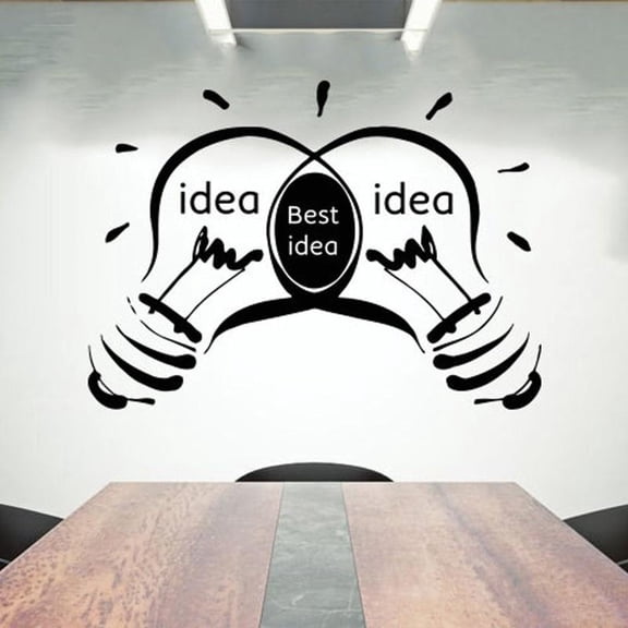Idea Inspiration Wall Sticker Vinyl Interior Art Decoration Office Light Bulb Design Motivation Teamwork Decals Murals 58x42cm