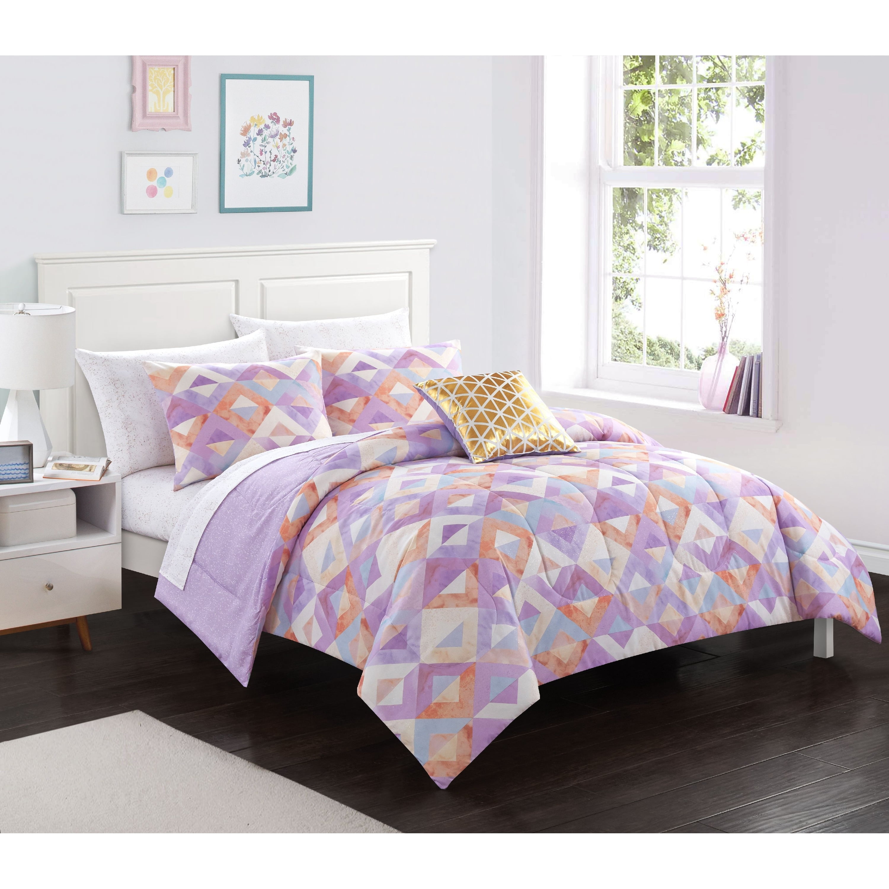 Idea Nuova Heritage Club Tie Dye Purple Comforter Set Bedding Set, 5