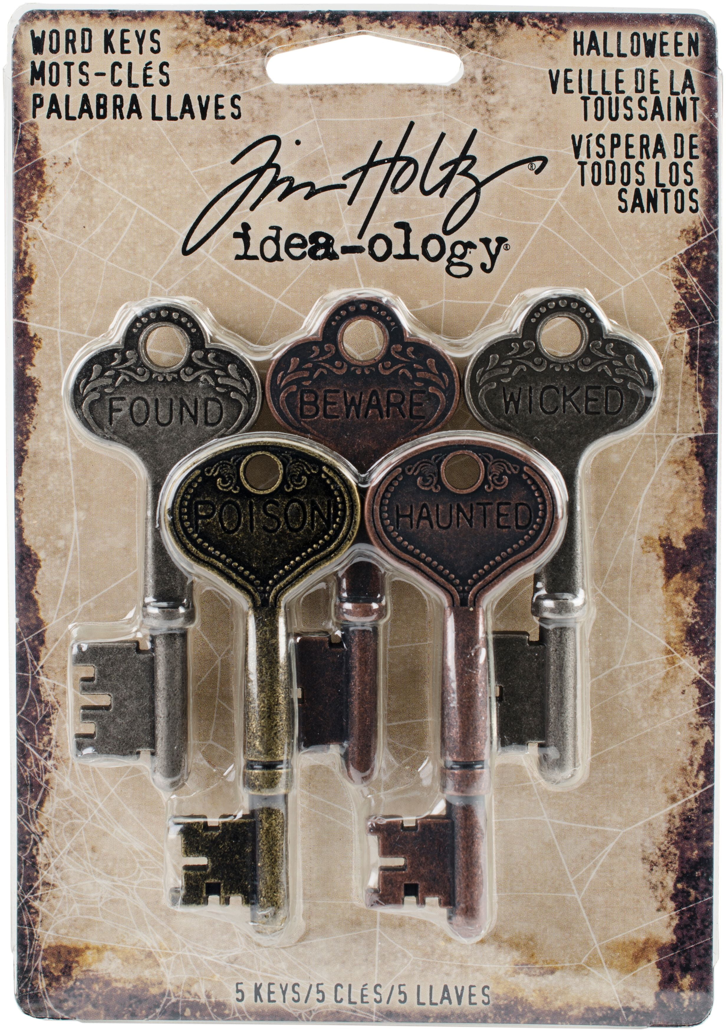 Idea-Ology Metal Word Keys 5/Pkg-Antique Nickel Halloween