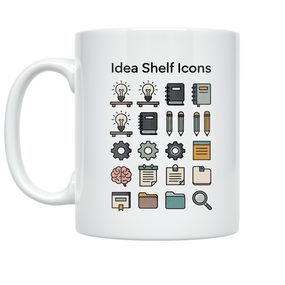 Idea Shelf Icons Grid Design - Creative Enthusiast - 11 oz Ceramic Coffee Mug