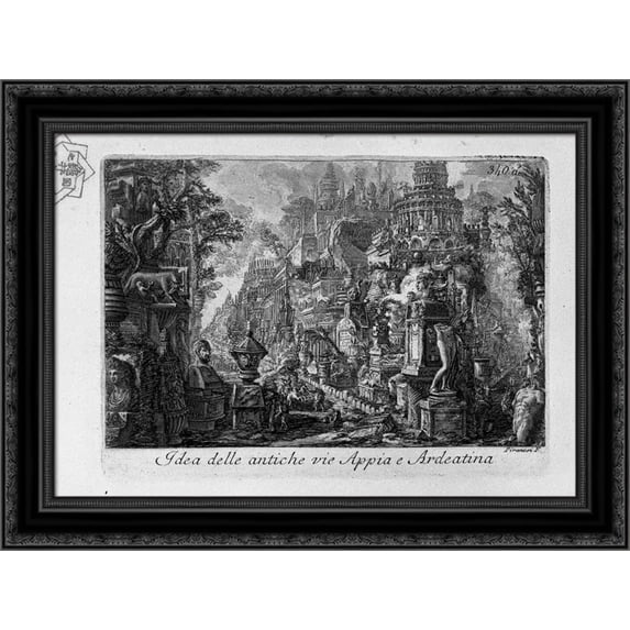 Idea of the ancient Via Appia and Ardeatina 24x20 Black Ornate Wood Framed Canvas Art by Piranesi, Giovanni Battista