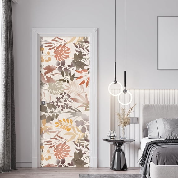 Idea4wall 2pcs Abstract Botanical Modern Leaf and Floral Design Earthy Tones Wall Murals, Not Peel and Stick, Non-Woven Wallpaper Large Wall Decoration for Rooms, 48"x120"
