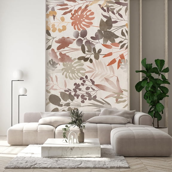 Idea4wall 2pcs Abstract Botanical Modern Leaf and Floral Design Earthy Tones Wall Murals, Removable Self-Adhesive Stick Wallpaper Large Wall Stickers for Home Decorative, 48"x96"