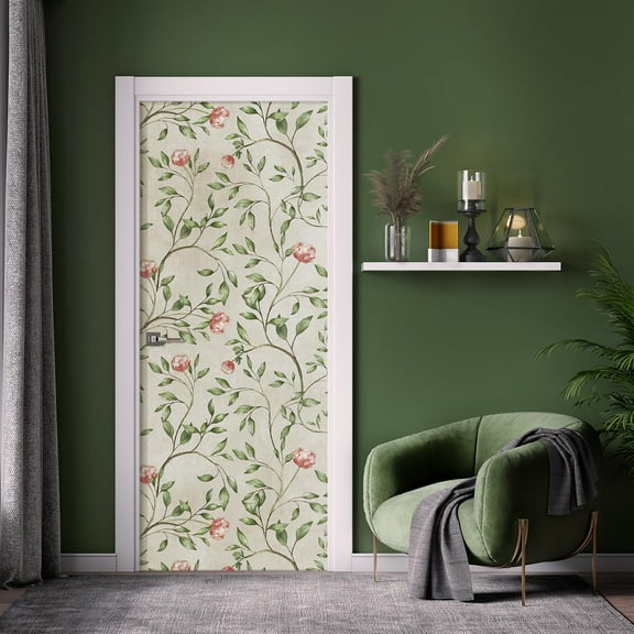 Idea4wall 2pcs Blooming Roses Romantic Floral Soft Pink and Green Tones Wall Murals, Removable Self-Adhesive Stick Wallpaper Large Wall Stickers for Home Decorative, 48"x108"