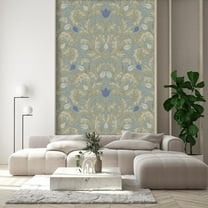 Idea4wall 2pcs Classic Floral Pattern Elegant Botanical Soft Blue and Beige Tones Wall Murals, Removable Self-Adhesive Stick Wallpaper Large Wall Stickers for Home Decorative, 48"x108"