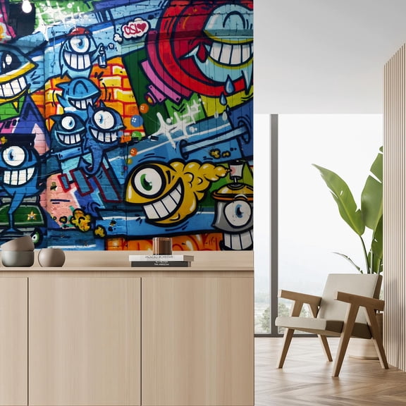 Idea4wall 2pcs Colorful One-eyed Bacteria Cartoon Printed Stick Wallpaper Removable Wall Murals Large Wall Stickers for Home Decoration, 48"x48"