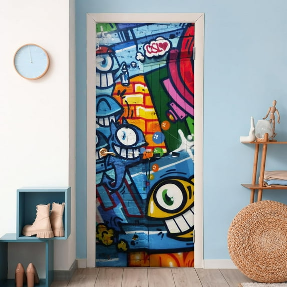 Idea4wall 2pcs Colorful One-eyed Bacteria Cartoon Printed Stick Wallpaper Removable Wall Murals Large Wall Stickers for Home Decoration, 72"x48"
