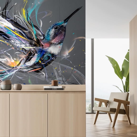 Idea4wall 2pcs Colorful Painted hummingbird Stick Wallpaper Removable Wall Murals Large Wall Stickers for Home Decoration, 48"x48"