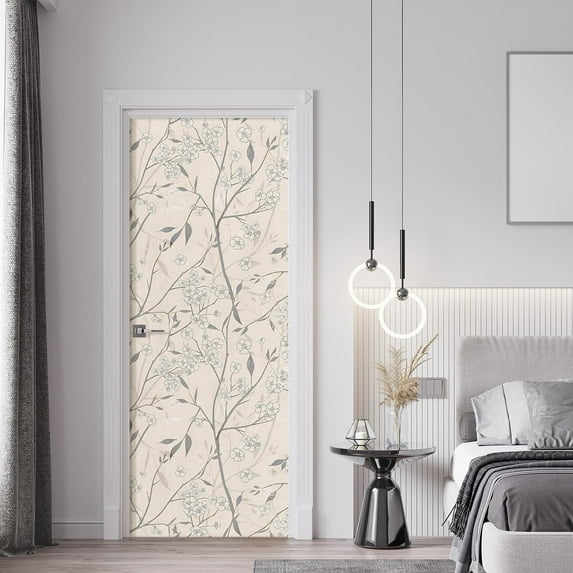 Idea4wall 2pcs Delicate Blossom Elegant Floral Soft Beige and Gray Tones Wall Murals, Not Peel and Stick, Non-Woven Wallpaper Large Wall Decoration for Rooms, 48"x72"