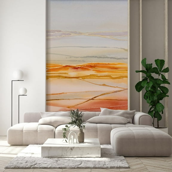 Idea4wall 2pcs Desert Sunset Warm and Inviting Landscape Wall Murals, Removable Self-Adhesive Stick Wallpaper Large Wall Stickers for Home Decorative, 48"x96"