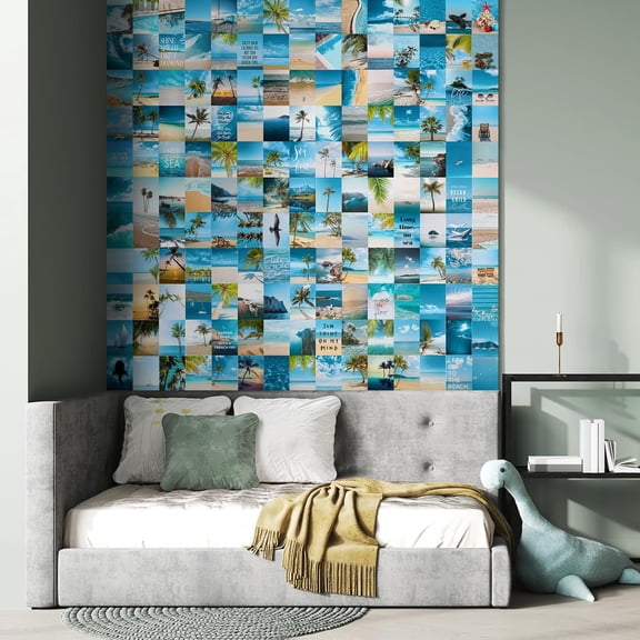 Idea4wall 2pcs Dynamic Blue and Turquoise Beach Vivid Oceanic and Tropical Scenes Wall Murals, Not Peel and Stick, Non-Woven Wallpaper Large Wall Decoration for Rooms, 48"x48"