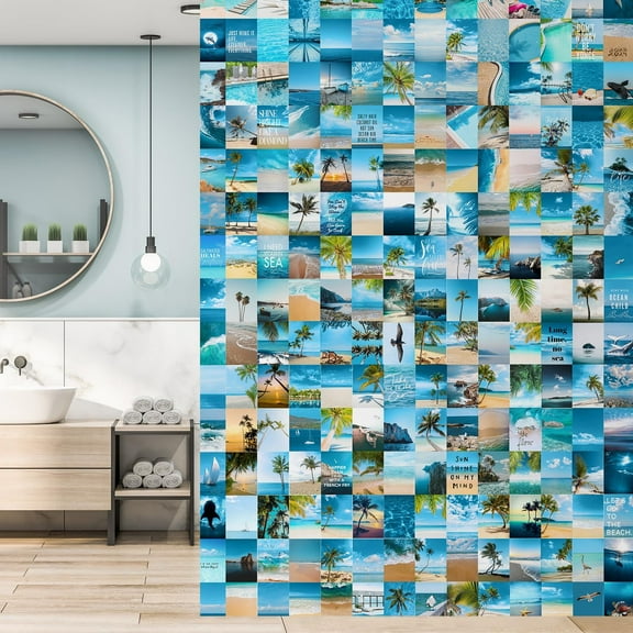 Idea4wall 2pcs Dynamic Blue and Turquoise Beach Vivid Oceanic and Tropical Scenes Wall Murals, Removable Self-Adhesive Stick Wallpaper Large Wall Stickers for Home Decorative, 48"x108"