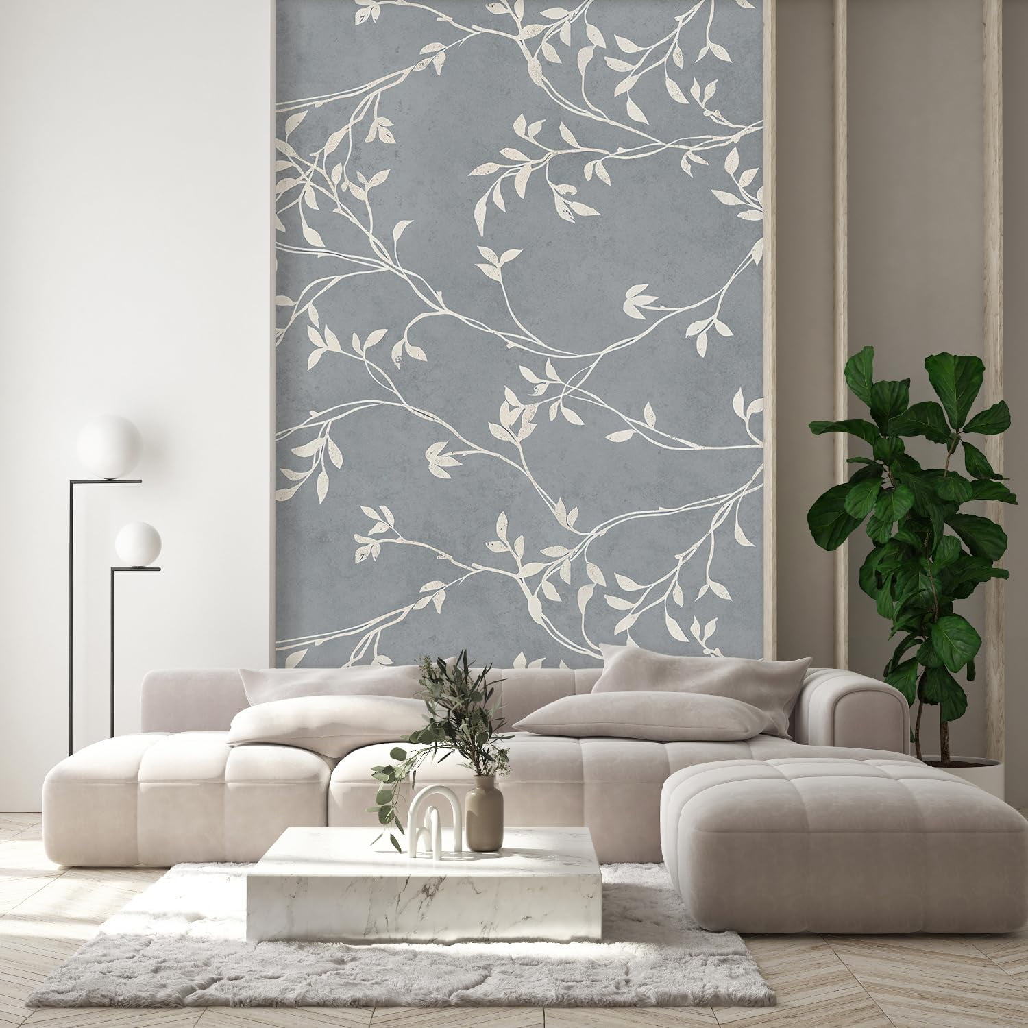 Idea4wall 2pcs Elegant Vine Pattern Modern Botanical Soft Gray \u0026 White  Tones Wall Murals, Removable Self-Adhesive Stick Wallpaper Large Wall  Stickers for Home Decorative, 48\, image size:1500x1500