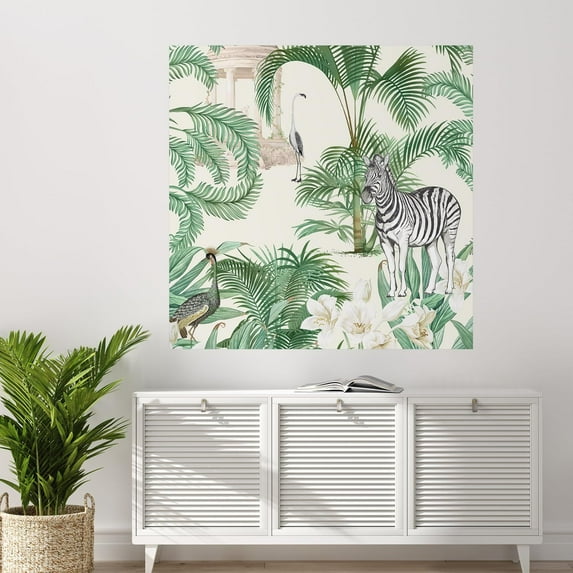 Idea4wall 2pcs Exotic Jungle Tropical Palms and Wildlife Wall Murals, Not Peel and Stick, Non-Woven Wallpaper Large Wall Decoration for Rooms, 48"x48"