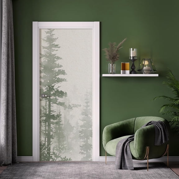 Idea4wall 2pcs Forest Silhouette Tranquil Shades of Green and Gray Wall Murals, Removable Self-Adhesive Stick Wallpaper Large Wall Stickers for Home Decorative, 48"x120"