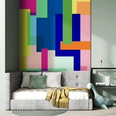 Idea4wall 2pcs Geometric Color Blocks Vibrant Multi-Color Modern Wall Murals, Removable Self-Adhesive Stick Wallpaper Large Wall Stickers for Home Decorative, 48"x108"