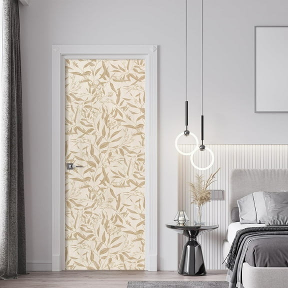 Idea4wall 2pcs Golden Leaf Chic Botanical Warm Beige and Gold Tones Wall Murals, Removable Self-Adhesive Stick Wallpaper Large Wall Stickers for Home Decorative, 48"x108"