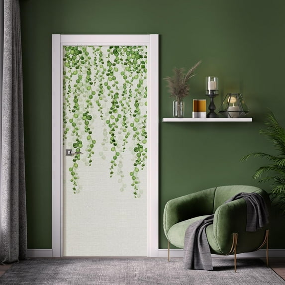 Idea4wall 2pcs Greenery Hanging Vines Elegant Botanical in Soft Green Tones Wall Murals, Not Peel and Stick, Non-Woven Wallpaper Large Wall Decoration for Rooms, 48"x120"