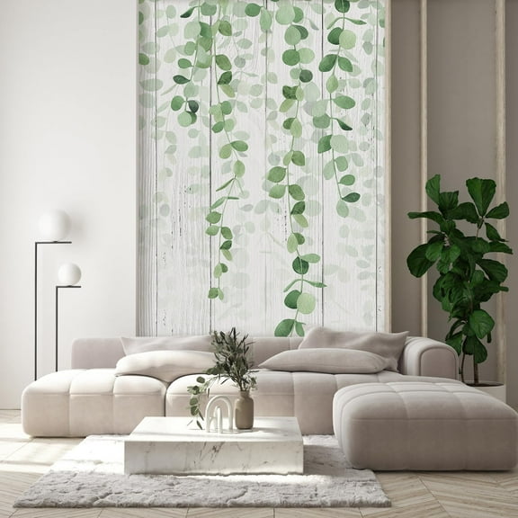 Idea4wall 2pcs Hanging Eucalyptus Leaves Fresh Greenery Botanical Pattern Wall Murals, Removable Self-Adhesive Stick Wallpaper Large Wall Stickers for Home Decorative, 48"x108"