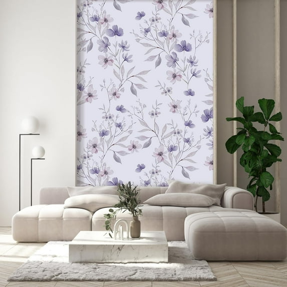 Idea4wall 2pcs Lavender Bloom Elegant Floral Soft Purple and Lilac Tones Wall Murals, Removable Self-Adhesive Stick Wallpaper Large Wall Stickers for Home Decorative, 48"x96"