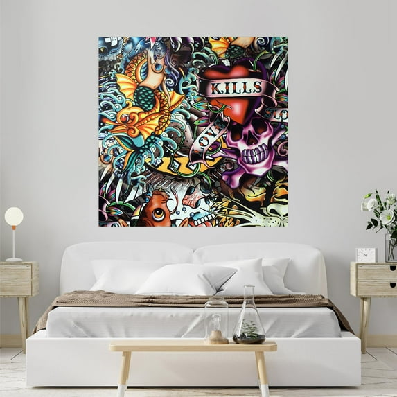 Idea4wall 2pcs Mermaid & Captain Skeleton Colorful Stick Wallpaper Removable Wall Murals Large Wall Stickers for Home Decoration, 48"x48"