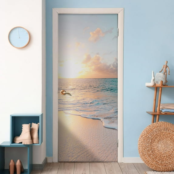 Idea4wall 2pcs Mural Romantic Beach Sea Wave Stick Wallpaper Removable Wall Murals Large Wall Stickers for Home Decoration, 120"x48"