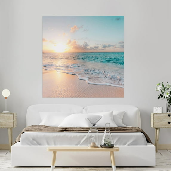 Idea4wall 2pcs Mural Romantic Beach Sea Wave Stick Wallpaper Removable Wall Murals Large Wall Stickers for Home Decoration, 48"x48"