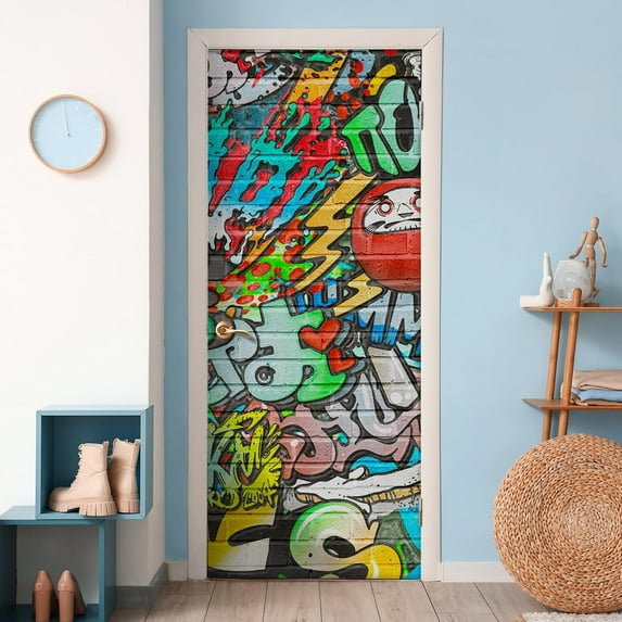 Idea4wall 2pcs Mural Vibrant Neon Spray Paint Typography Graffiti & Street Art Pop Stick Wallpaper Removable Wall Murals Large Wall Stickers for Home Decoration, 96"x48"