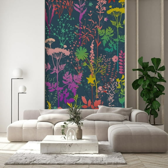 Idea4wall 2pcs Neon Botanical Garden Vibrant and Colorful Floral Wall Murals, Not Peel and Stick, Non-Woven Wallpaper Large Wall Decoration for Rooms, 48"x108"